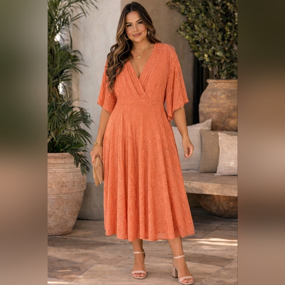 Rabbit Rabbit Rabbit Designs Elegant Coral Lace Dress Size 18 New